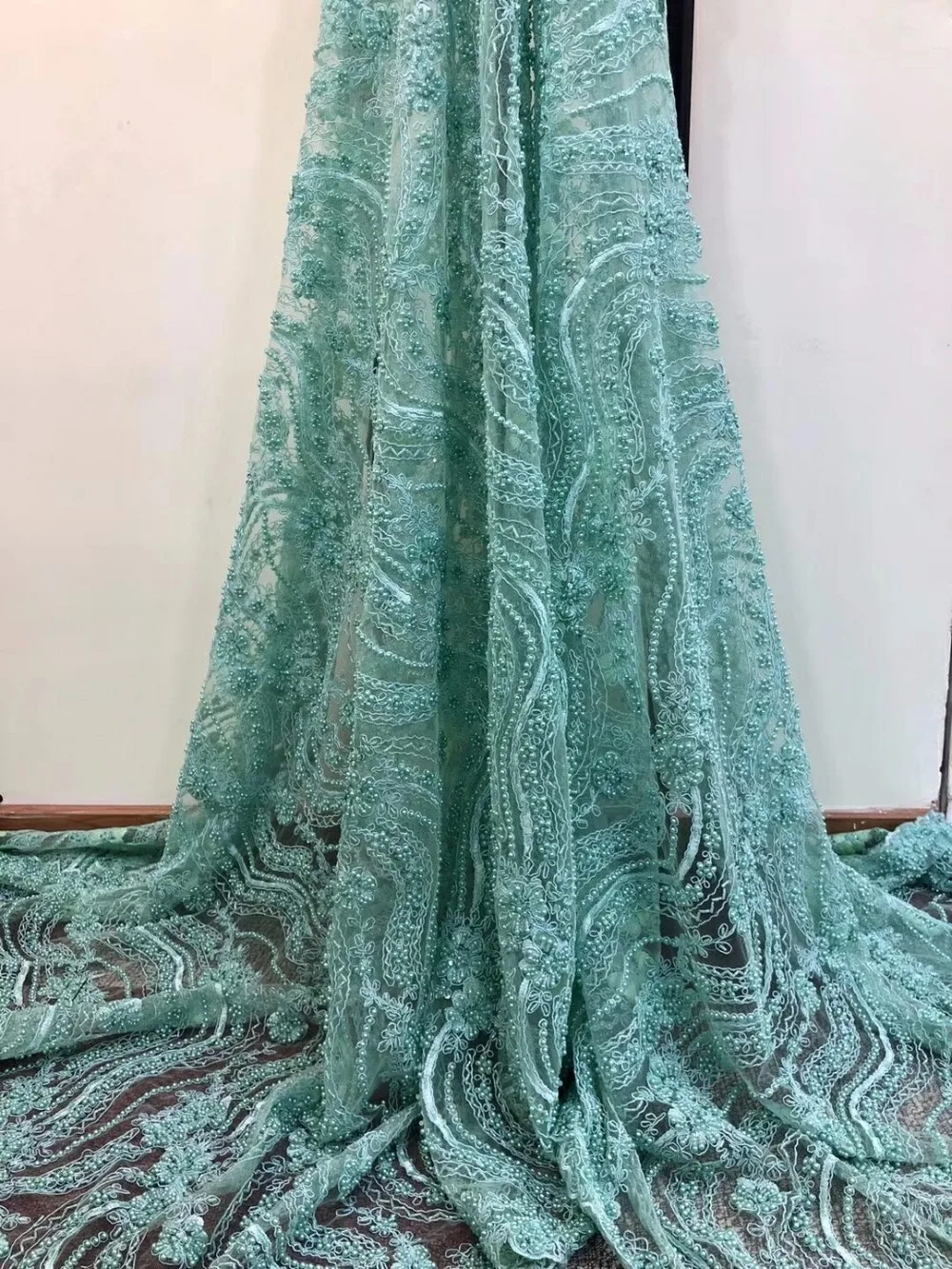 

High quality african french tulle lace fabric with beautiful beads 3d flower pattern design french net lace for wedding ZLN08