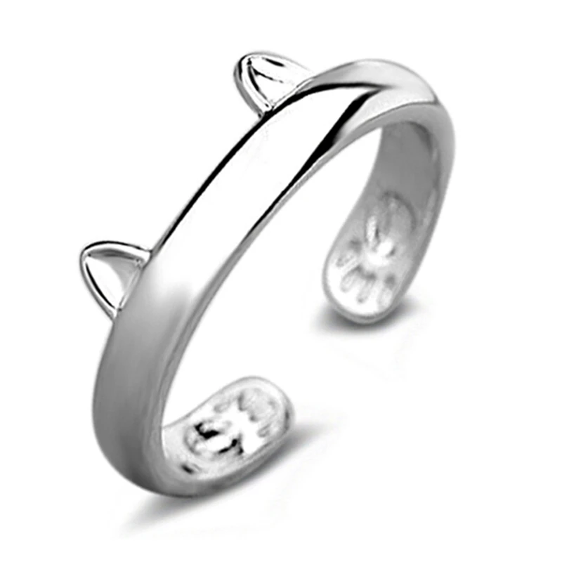 Wholesale Silver Plated Cat Ear Ring Design Cute Fashion Jewelry For Women Young Girl Child Gifts Adjustable Anel | Украшения и