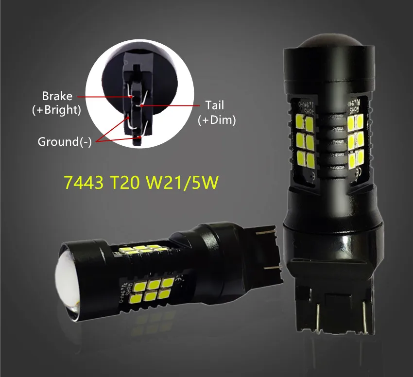 2шт 1200Lm T20 W21W светодиодный W21/5W 7440 7443 СВЕТОДИОДНЫЙ Фонарь Белый Красный Янтарный