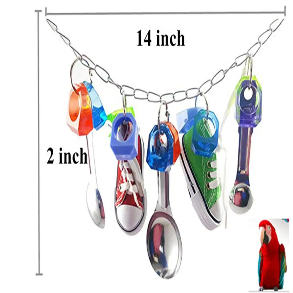 

2pcs Birds Funny Chewing Toy Parrot Bite Toy , Sports Shoes And Metal Spoon String Design Sound Toy Bird Accessories