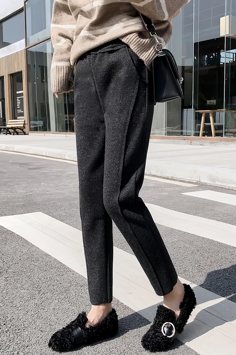 Модные женские свободные повседневные шерстяные шаровары длиной до щиколотки 2019