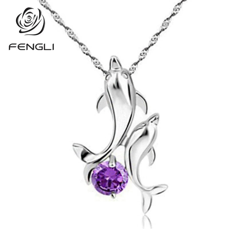 FENGLI хит продаж милое двойное ожерелье с дельфинами Посеребренная женская