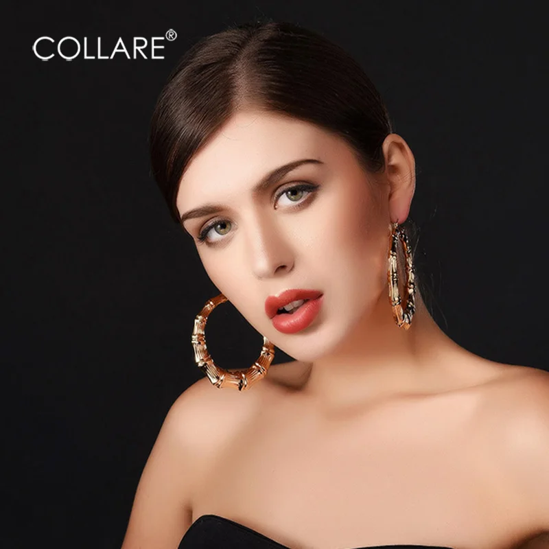 Collare, бамбук серьги-кольца для Для женщин золото/серебро цветная корзина массивные большие круглые серьги Модные украшения E131
