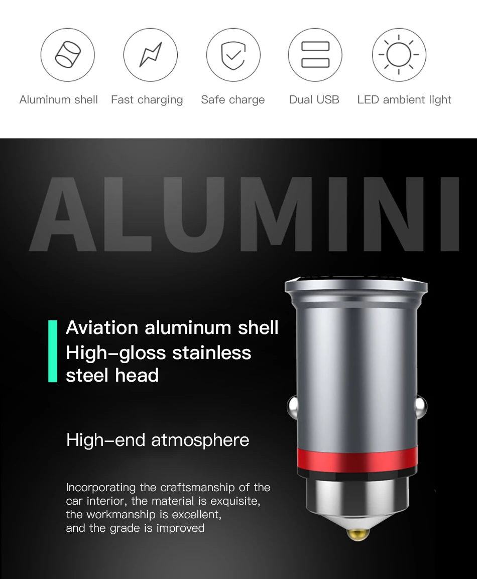 ACCEZZ Mini Dual USB Автомобильное зарядное устройство для Apple iPhone X 8 7 6 6s huawei Xiaomi samsung Быстрая зарядка светодиодный дисплей автомобильное зарядное устройство для телефона