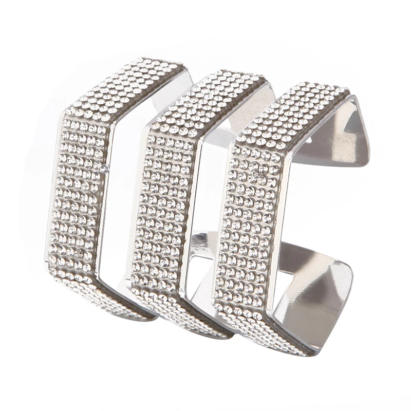 DANZE New Arrivals Wide Big Metal Gold Silver Full Crystal Open Bracelets Bangles for Women Female Party Shiny Jewelry | Украшения и