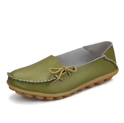Green Mcacchi/Женская обувь на плоской подошве из мягкой натуральной кожи; повседневные лоферы на шнуровке; мокасины; дышащая обувь на плоской подошве для мам; большой размер 44 - Цвет: Green