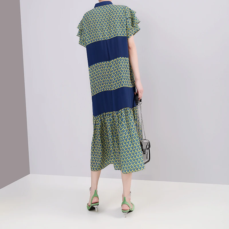 2019 женское летнее зеленое платье с принтом в Корейском стиле поясом