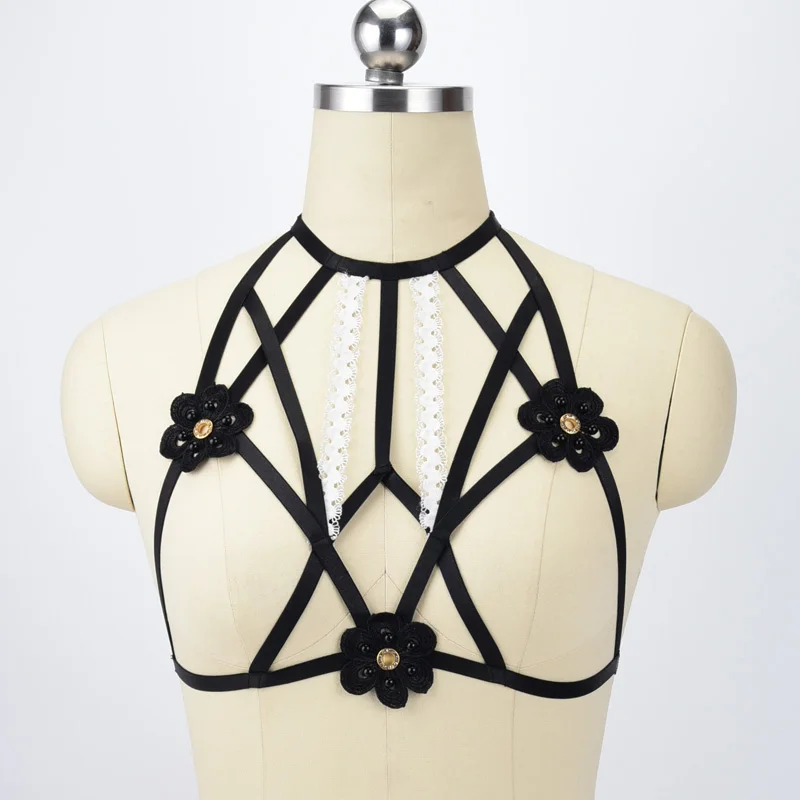 Женский черный цветочный бюстгальтер на бретелях в готическом стиле