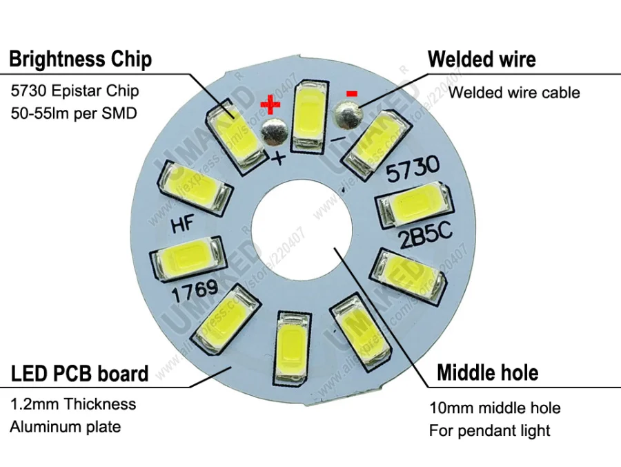 5 Вт 35 мм SMD Яркость SMD светильник Панель Светодиодная лампа сварная 20 см проволока для подвесных хрустальных ламп, Led pcb smd5730 источник лампы