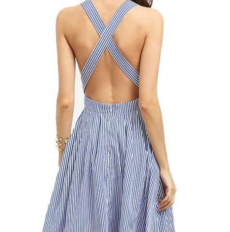 Женское Новое поступление сексуальные платья миди лето 2018 синее Полосатое