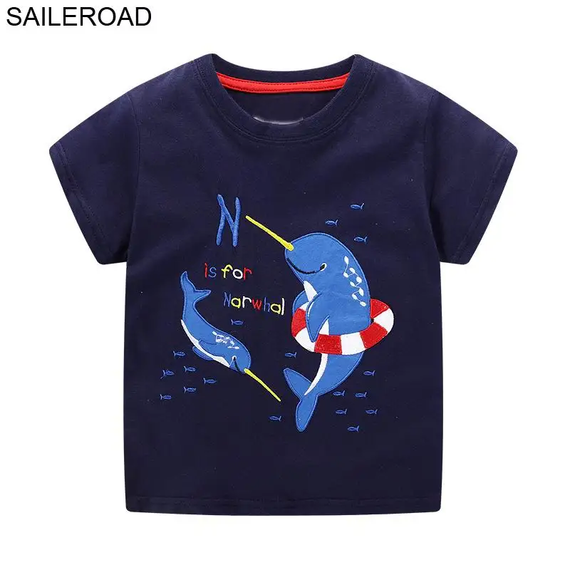 6444 same picture SAILEROAD 2-7Years Мультфильм Китовый Принт Дети Мальчики Футболка С Коротким Рукавом Для Летнего Младенца Дети Мальчики Топы Тис Одежда - Цвет: 6444 same picture