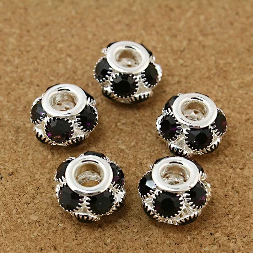 

50pcs/lot 11x13mm Round Shape Purple Rhinestone Hollw Ball Spacer DIY Beads Fit European Bracelet