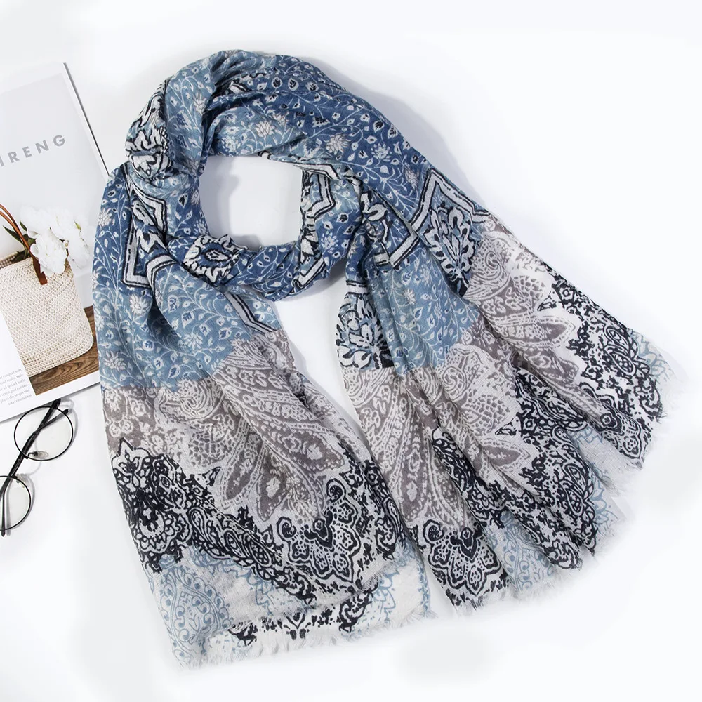 2019 модные новые Для женщин набивным рисунком хлопковый шарф с кисточкой шали 6