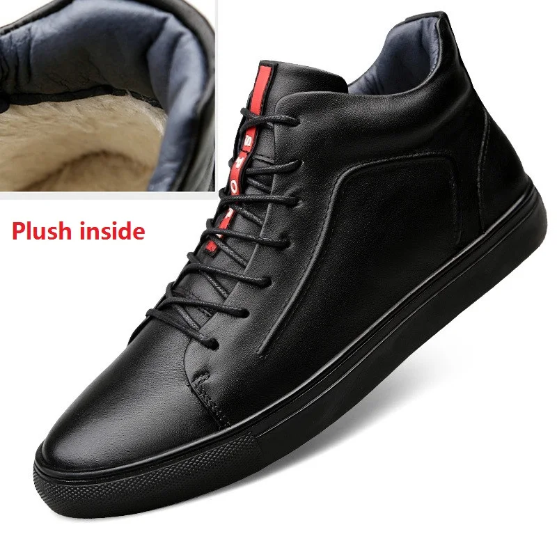 Plush inside black Размеры 36-48; зимние плюшевые мужские ботильоны в стиле ретро; удобная брендовая Повседневная обувь; зимние сапоги из натуральной кожи; Теплая обувь; Walkerpeak - Цвет: Plush inside black