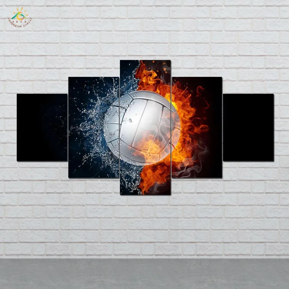 

Abstract Fire and Water Volleyball Picture And Poster Canvas Painting Modern Wall Art Print Pop Art Wall Pictures 5 Pieces
