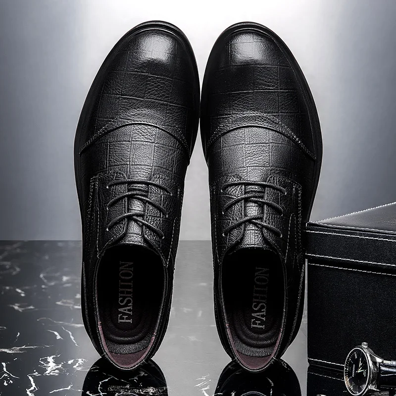 AGUTZM 4186 Fashion New 100% Embossed Cow Leather Rubber Sole Men's Business Casual Shoes Plus Size : 36-48 | Обувь