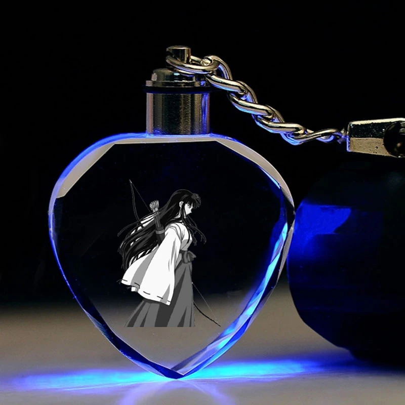 Inuyasha Role Heart-shaped Anime LED Key Chains Figure Keyring Crystal Toy Keychain Light Keyholder Unisex Gifts NEW | Украшения и