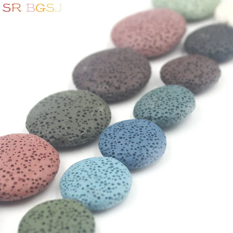 Бесплатная доставка 20 мм 27 Цветные Плоские Круглые бусины из лавы в форме монеты