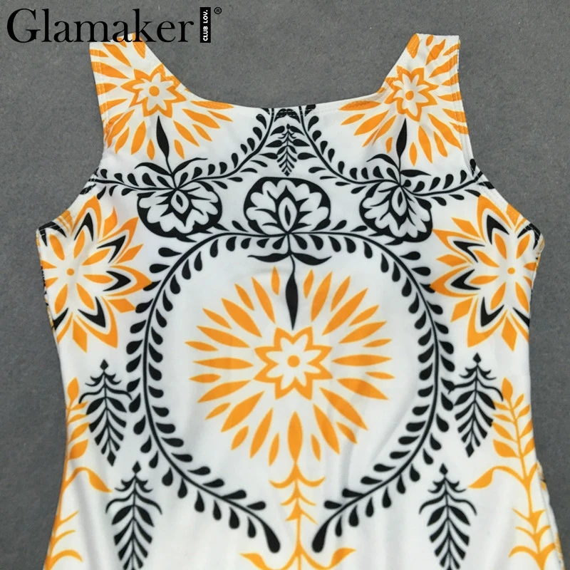Женский облегающий боди Glamaker без рукавов с принтом пейсли белый для пляжа на