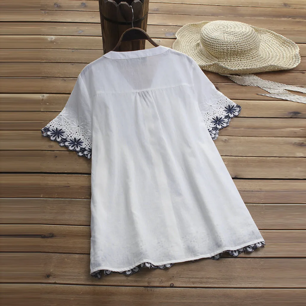 Новинка 2019 женская рубашка Женская винтажная блузка с вышивкой кружевная