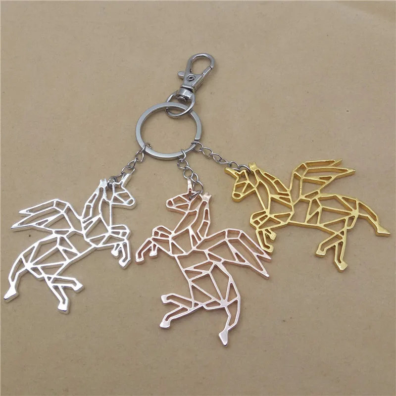 Elfin Trendy Flying origami Unicorn Key Chains Graduation Gift Geometric Accessories Jewelry Rings For Women Men | Украшения и
