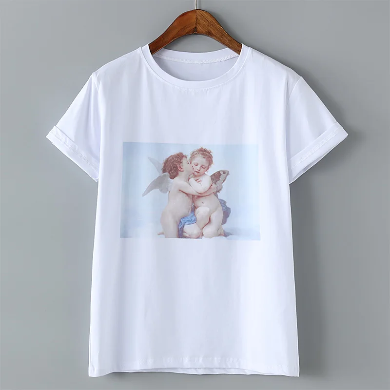 Италия Michelangelo цифровые печатные футболки женские летние топы плюс белые с