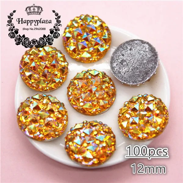 100pcs golden AB 12 мм/14 мм/13*18 мм круглые/каплевидные Bling AB разноцветные, полимерные Стразы Flatback Камень Кабошон DIY Свадебные украшения ремесла - Цвет: 100pcs golden AB