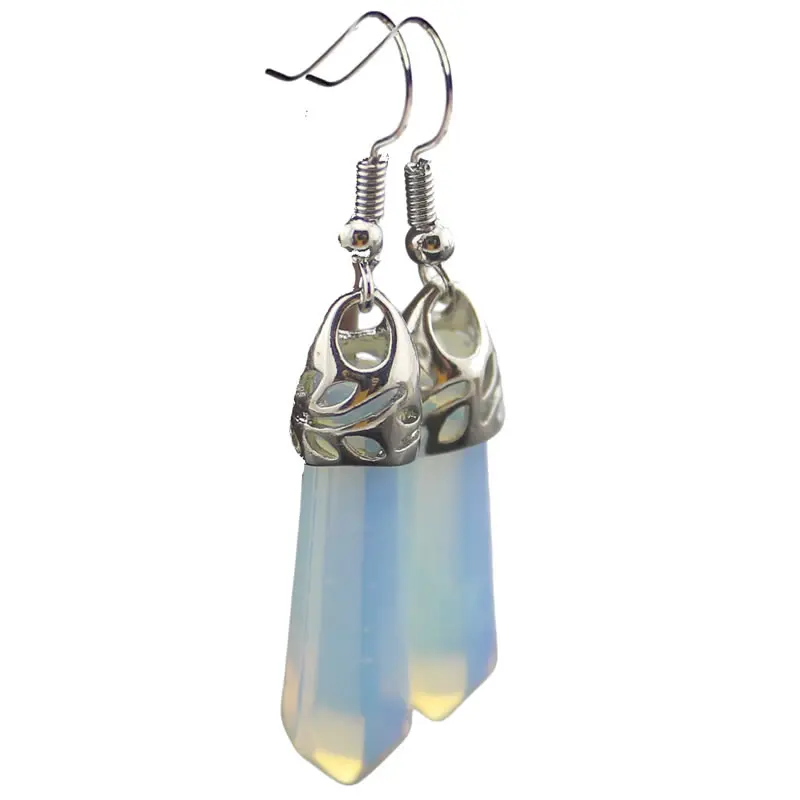 sea opal Винтажный серебряный цвет натуральный драгоценный камень висячие серьги женские пули аметисты опал кварц Агаты бирюзовый камень серьги - Окраска металла: sea opal