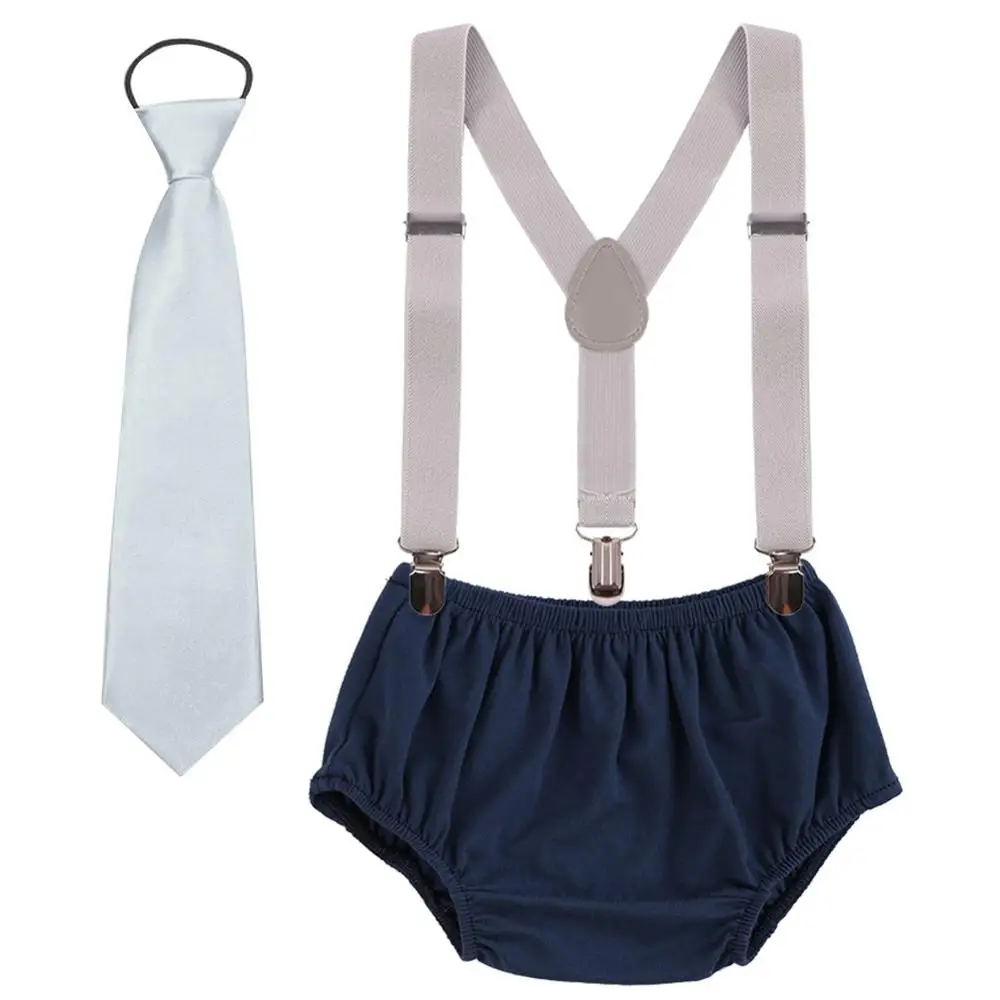 Navy Blue C Одежда для маленьких мальчиков и девочек День рождения костюм для Cake Smash шорты штаны Подтяжки галстук-бабочка, милые комплекты одежды для малышей из 3 предметов, для фотосессии - Цвет: Navy Blue C