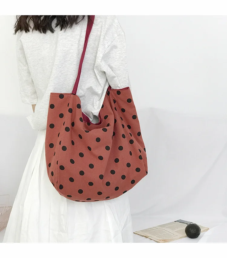 Женская Повседневная Сумка Tote хлопковые сумки через плечо для девочек-подростков дорожная Большая вместительная сумка женская сумка в горошек сумка для покупок сумка