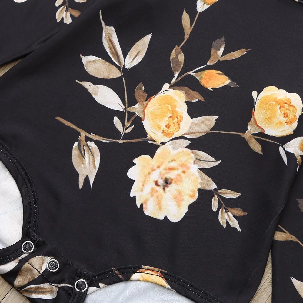 Roupa menina/Новинка года, комплект из 2 предметов, Детский комбинезон с длинными рукавами и цветочным принтом для девочек, комбинезон+ леггинсы, kiz bebek giyim#06
