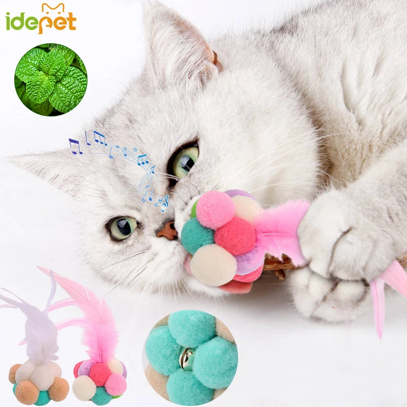 1 шт. товары для домашних животных кошки игрушка для кота мяч пищащие игрушки разноцветный плюш перо колокольчик забавные игрушки для кошек для кошки Китти дешевые игрушки 30