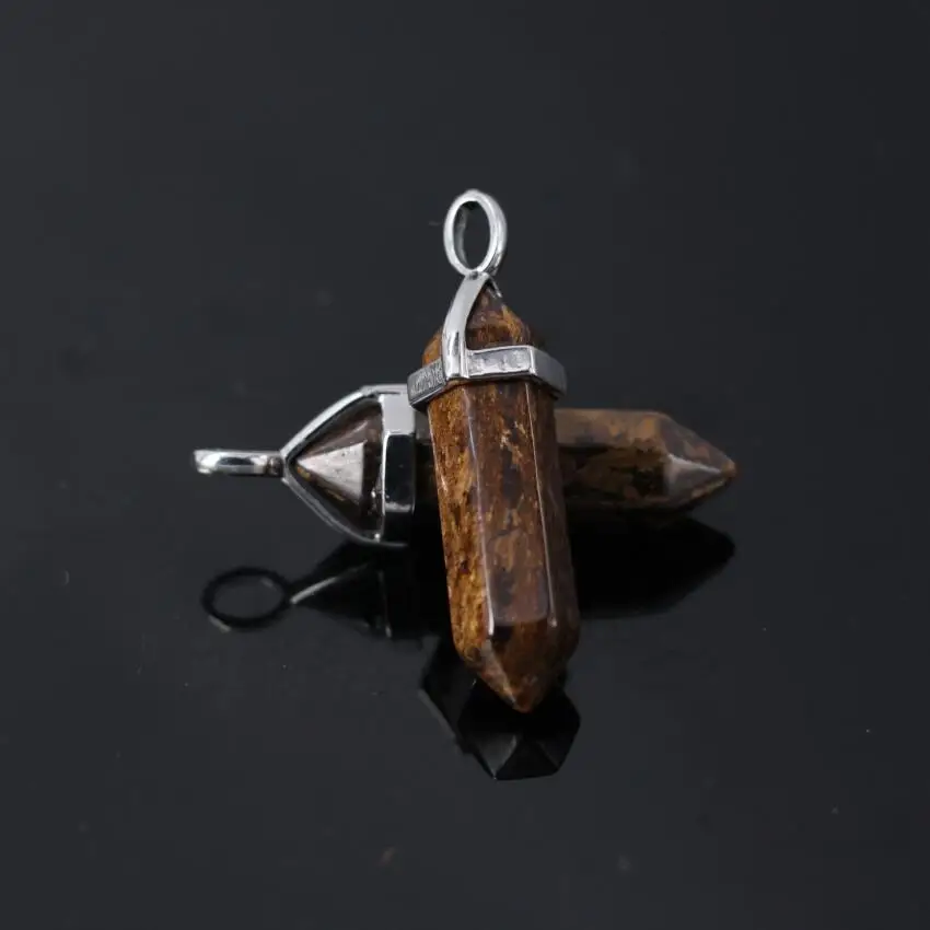 10 шт. коричневый камень бронзит Шестигранная подвеска Гранёные камни