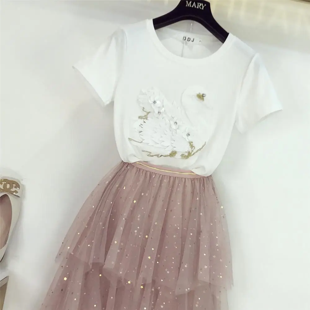 Женские костюмы из 2 предметов летний женский комплект юбки с коротким рукавом и