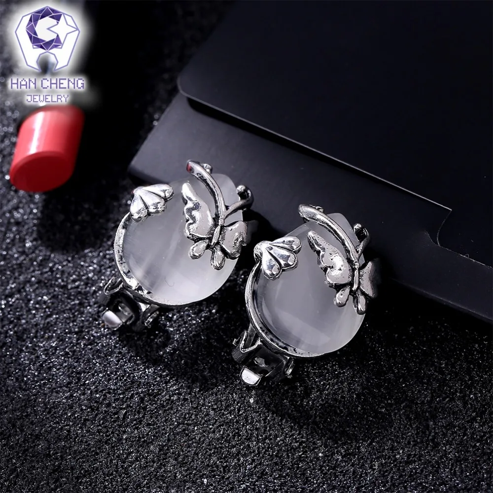 HanCheng новые модные Романтические винтажные клипсы с бабочкой огненным опалом для