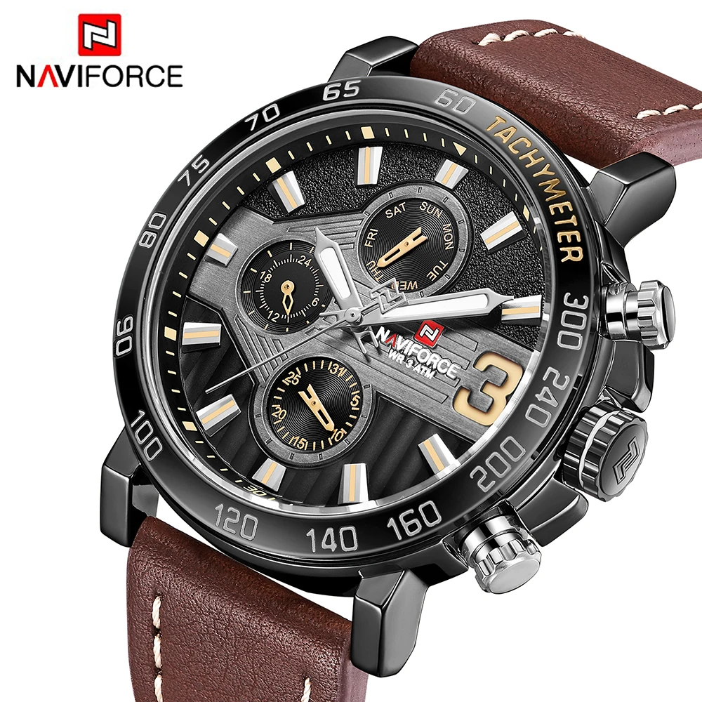 Топ Элитный бренд NAVIFORCE кварцевые часы для мужчин спортивные кожаные Военная