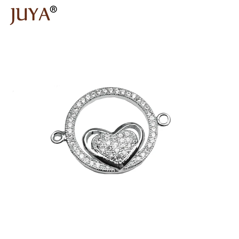 5 штук Оптовая Продажа Медь micro pave CZ Стразы любящее сердце круг Разъемы для