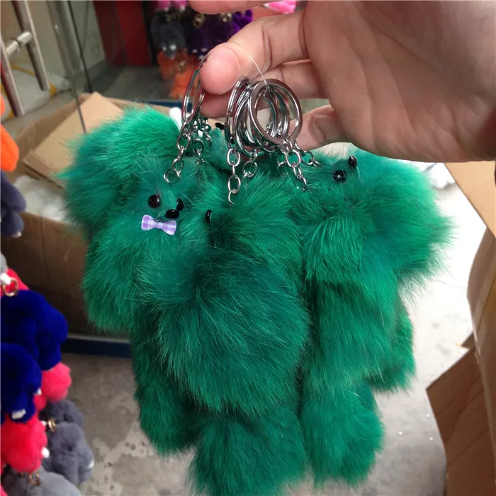 Deep Green Fox Новая модная цепочка для ключей из меха лисы с помпонами, женская сумка, брелок для ключей в машину, женский брелок в форме маленькой лисы, ювелирное изделие для мужчин, брелок - Цвет: Deep Green Fox