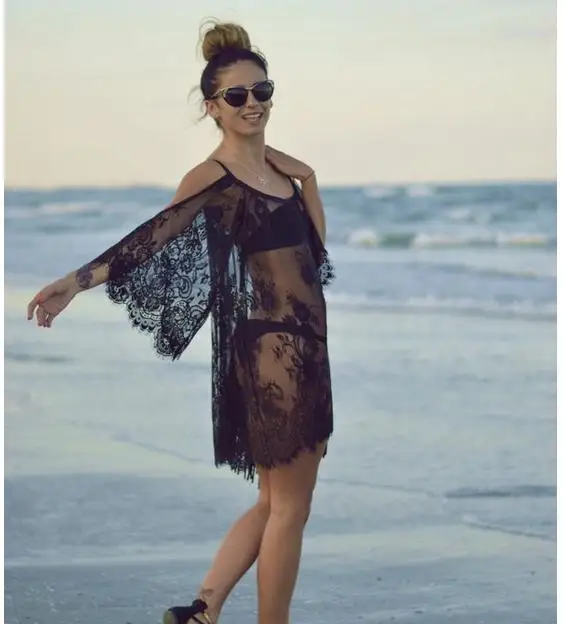 Женская одежда однотонное кружевное солнцезащитное платье на бретельках с