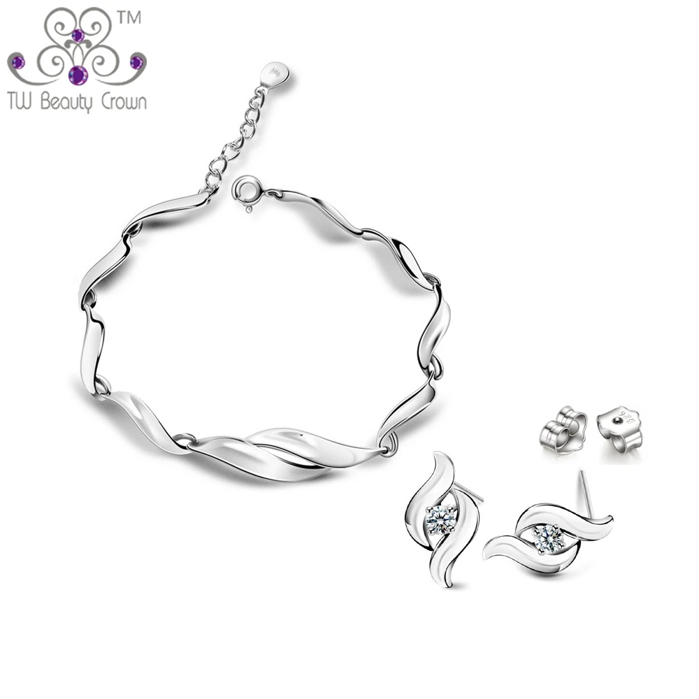 Подлинные серьги с цирконием из серебра 925 пробы белым кристаллом наборы