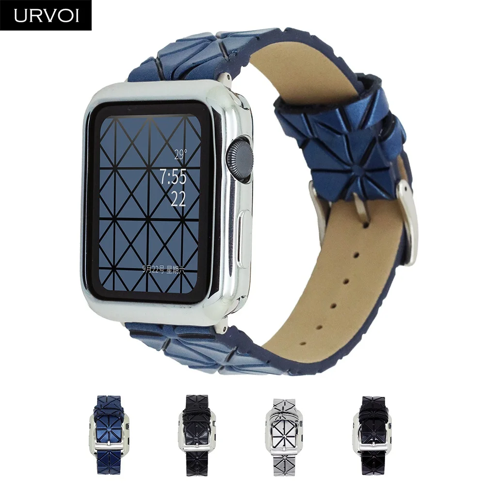 Ремешок URVOI для apple watch series 5 4 3 2 1 ремешок для iwatch pu кожаный ремень геометрический узор современный дизайн 38/40/42/44 мм