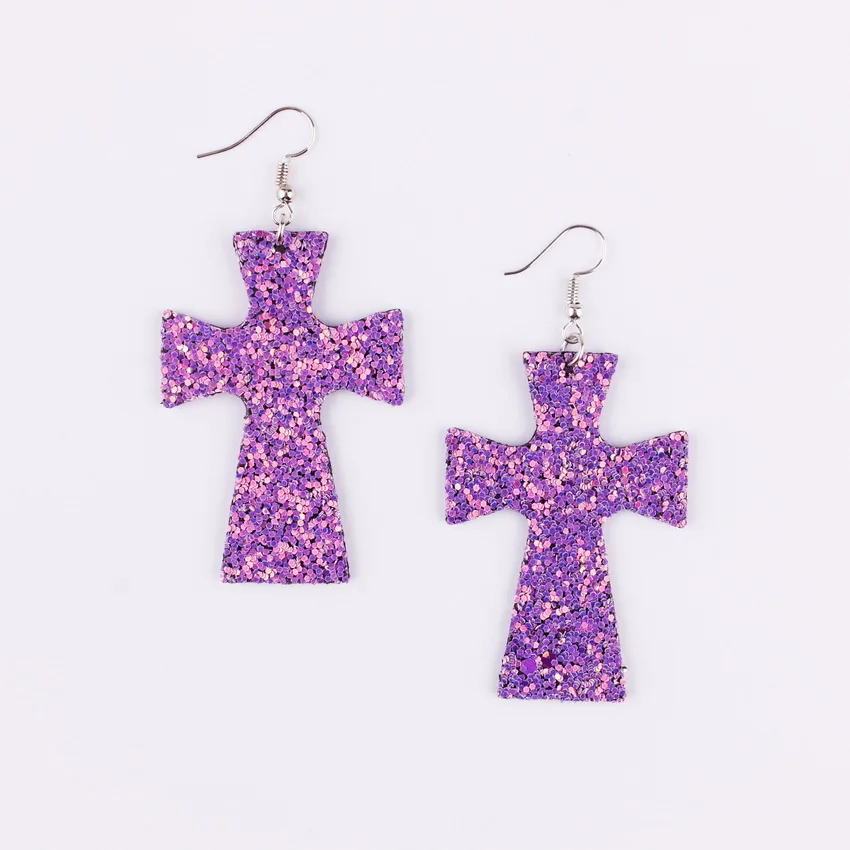 Handcrafted Glitter Cross Leather Earrings Geometric Multicolor Paillette Dangle Drop for Women Girls | Украшения и аксессуары