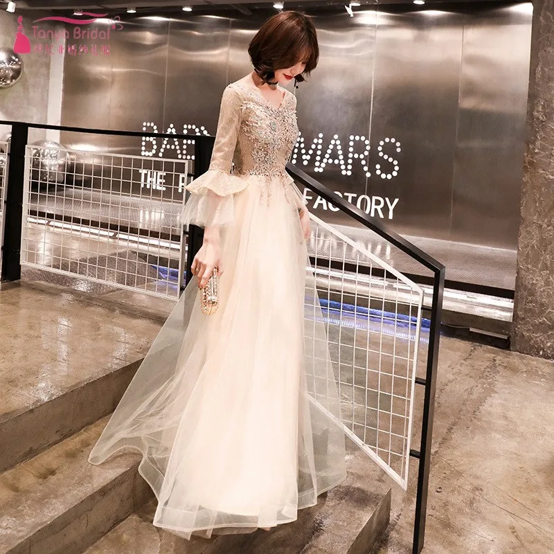 TANYA роскошное кружевное платье цвета шампанского с аппликацией для выпускного