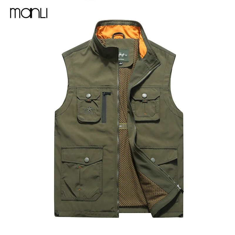 Мужской жилет без рукавов MANLI армейский с несколькими карманами на осень и зиму