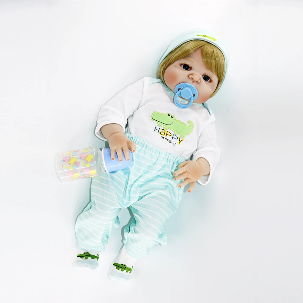 55 см Счастливая кукла &quotкрокодил&quot силиконовый Жесткий боди Reborn Baby boy + blue eyes modle