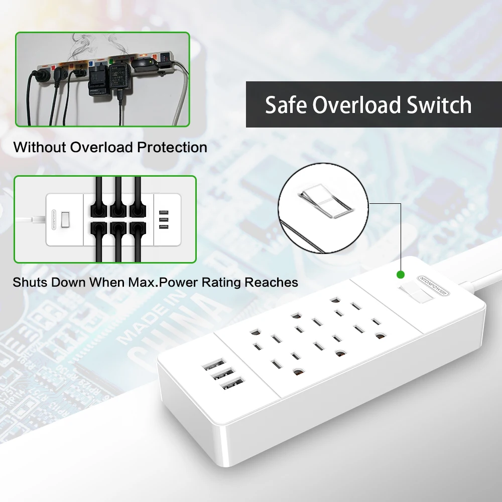 NTON POWER Smart Power Strip настенная 6 AC 4 USB зарядная станция с защитой от перенапряжения