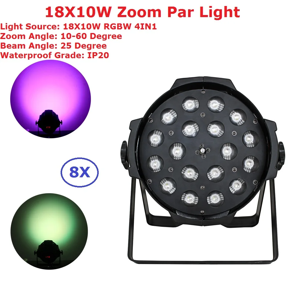 8 шт. Высокое качество LED Par Банки 18X10W RGBW 4в1 увеличение луча DMX огни 90 240 В для