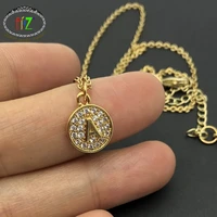 f j4z new hot a z letters pendants gold color copper round full sparkling zircon crystal coin necklaces initial collares