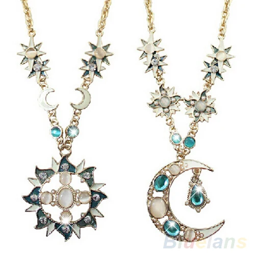 Женская Длинная цепочка с подвеской мистическое украшение в виде Солнца и Луны