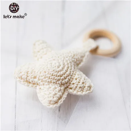 Beige Star Let's Make/1 шт., детский прорезыватель, звезда, вязанная крючком, деревянная погремушка, Пищевой Деревянный прорезыватель, Товары для малышей, детская коляска, детская кроватка, подвесная погремушка - Цвет: Beige Star